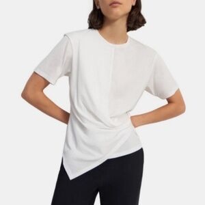 Theory Pima Cotton White Front Drape Asymmetric Top